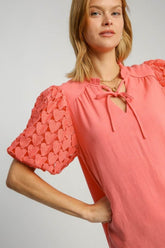 Umgee Full Size Heart Lace Sleeve Ruffle Collar Top Plus Size OutfitFlow